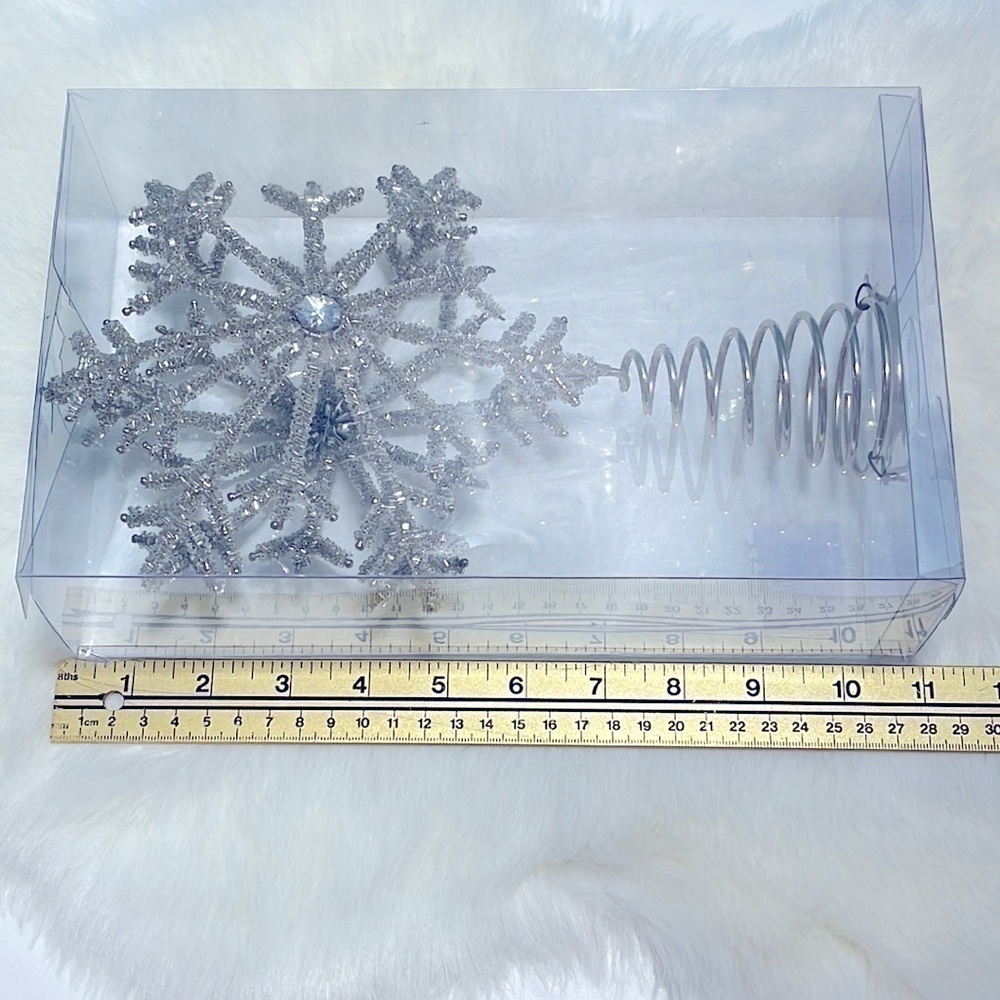 Ashland Christmas Holiday Silver Beaded Snowflake Tree Topper 10” Rhinestone New - Picture 6 of 14